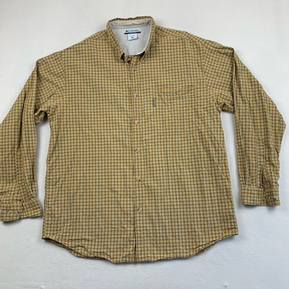 Columbia Shirt‎ Men's XXL Rapid Rivers II Long Sleeve Yellow Brown Plaid Cotton